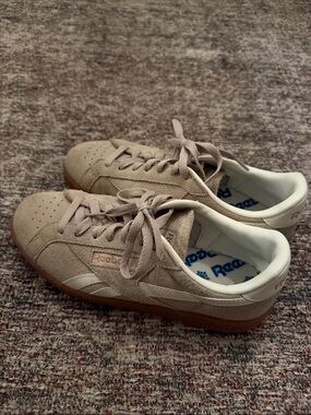 Reebok Women’s Club C Suede Sneakers in Taupe with Gum Sole